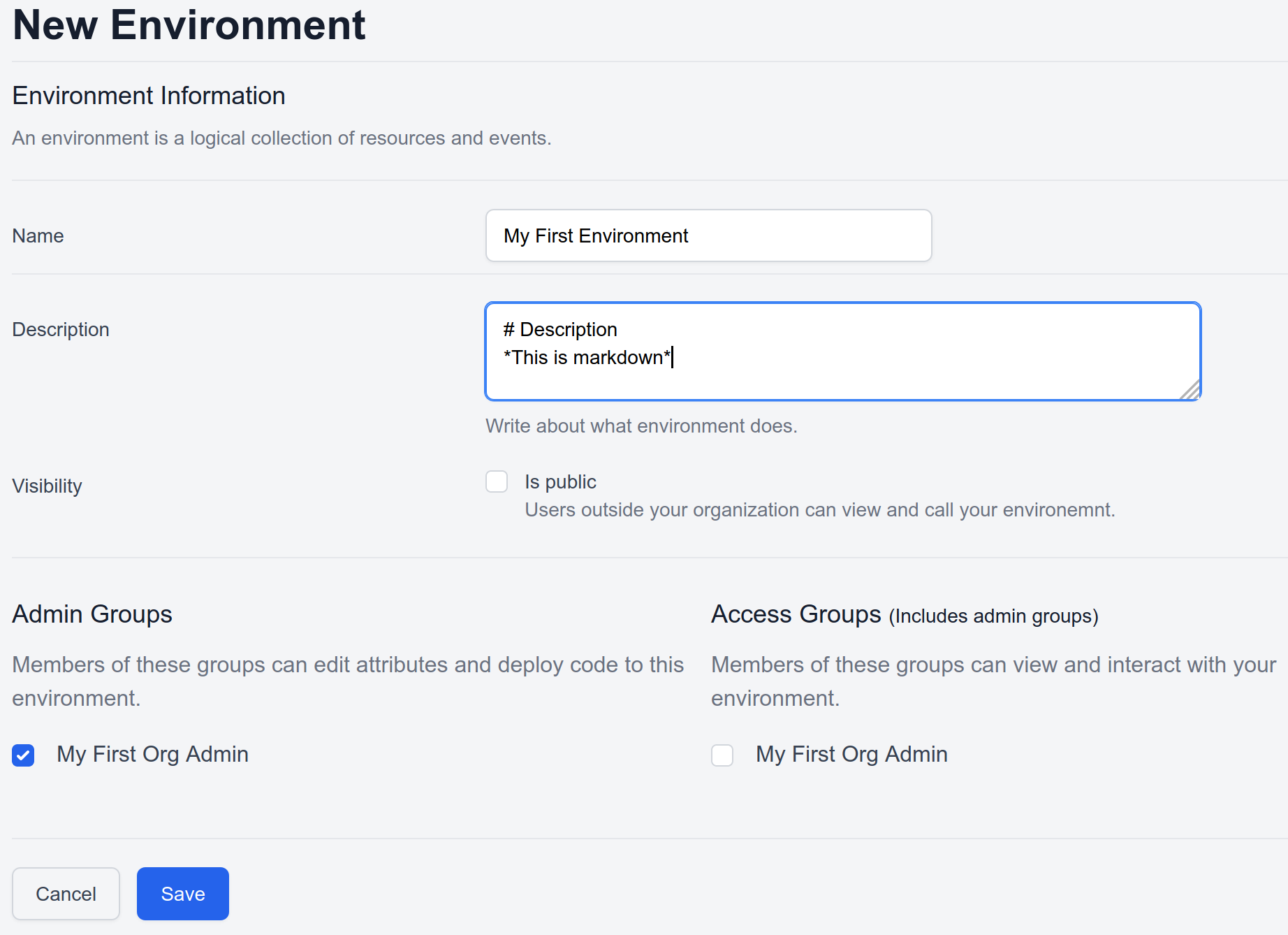 Create environment